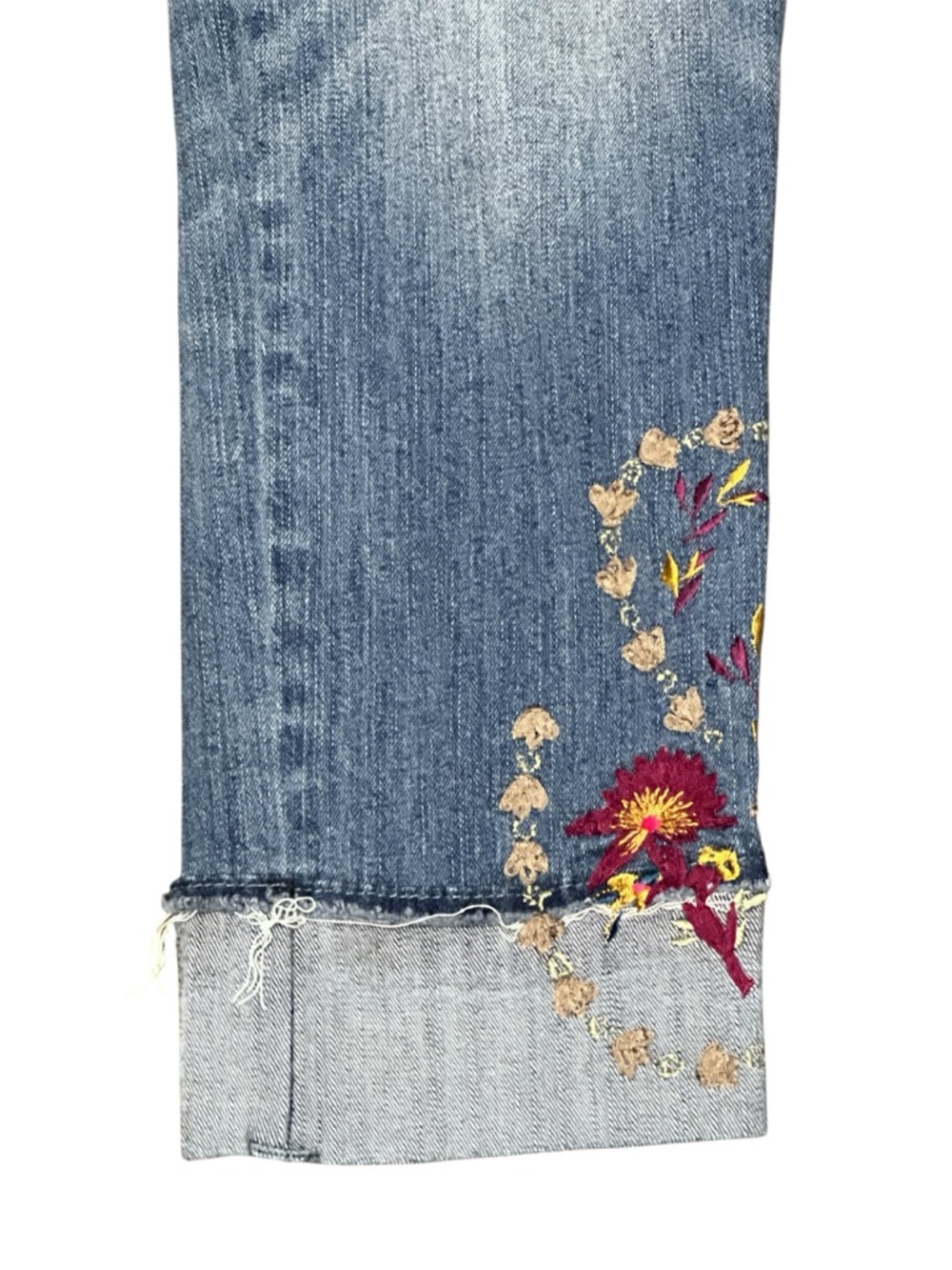 WHBM Women's Cuffed Embroidered Slim Crop Jeans Size 2 - Picture 3 of 9